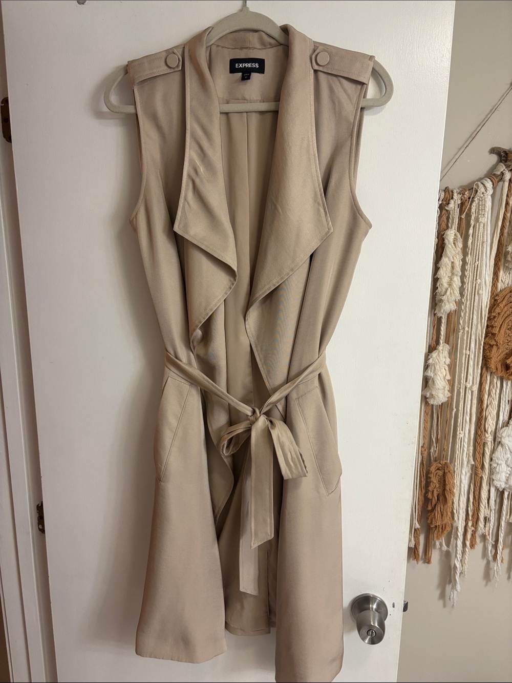 Express Sleeveless Trench Vest in Tan